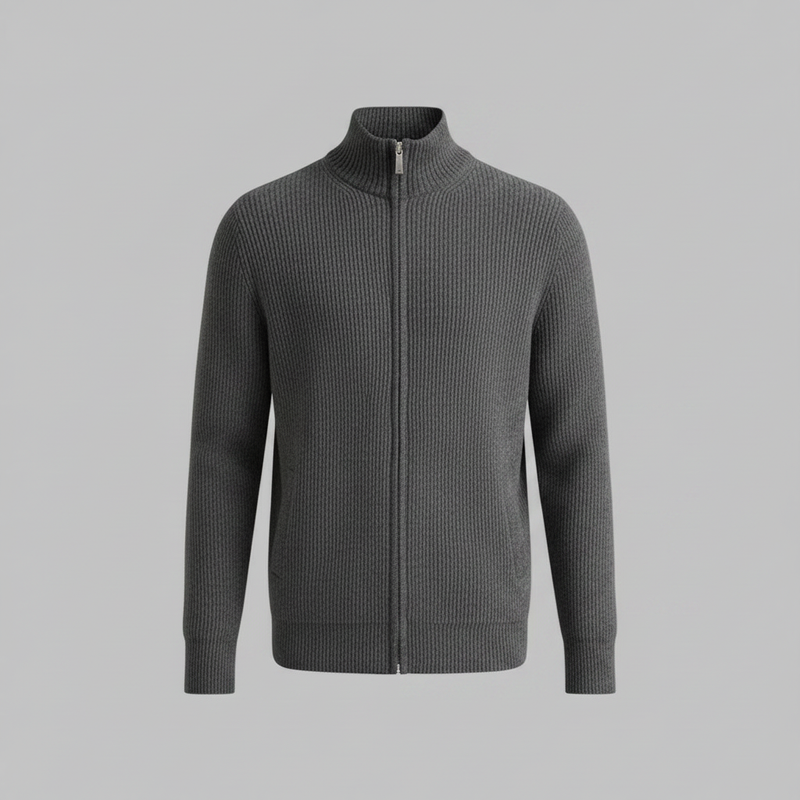 Men's Slim Fit Zip Up Cardigan | Ribbed Knit Sweater