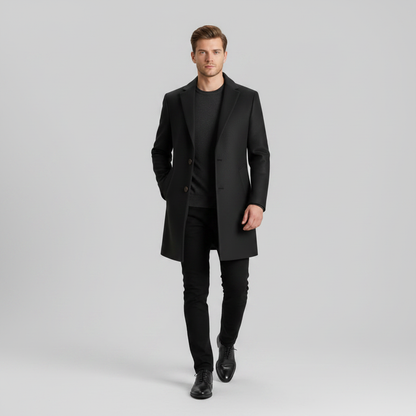 Men's Long Overcoat | Notched Lapel Winter Coat