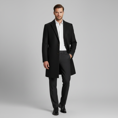 Men's Long Overcoat | Notched Lapel Winter Coat