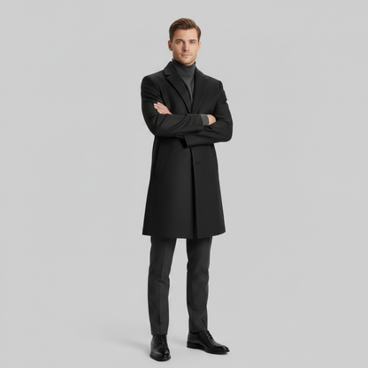 Men's Long Overcoat | Notched Lapel Winter Coat