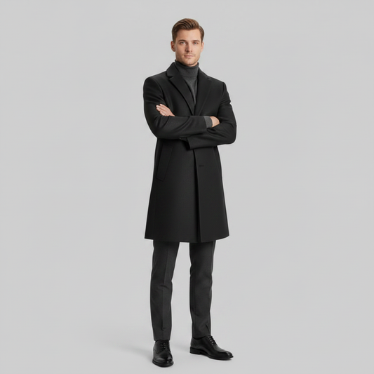 Men's Long Overcoat | Notched Lapel Winter Coat