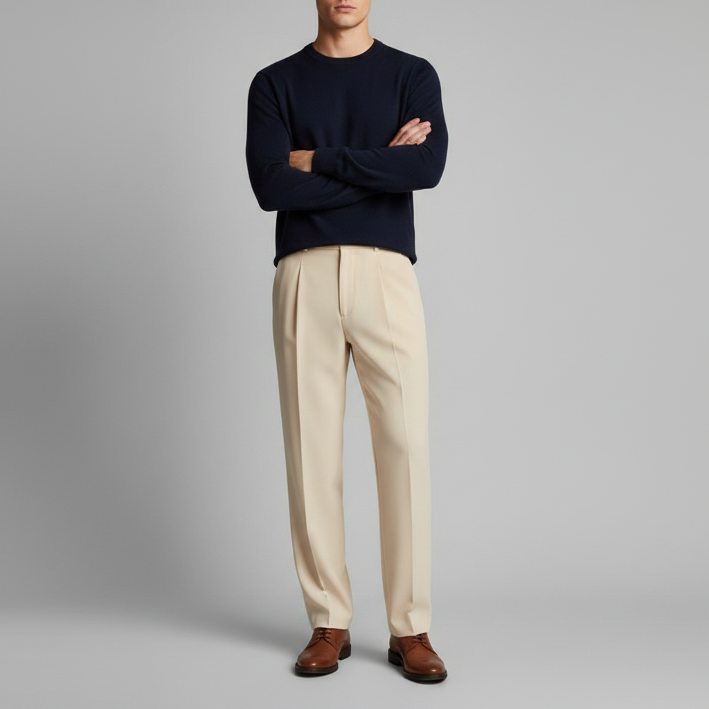 Men's Pleated Trousers | Straight Fit Formal Pants
