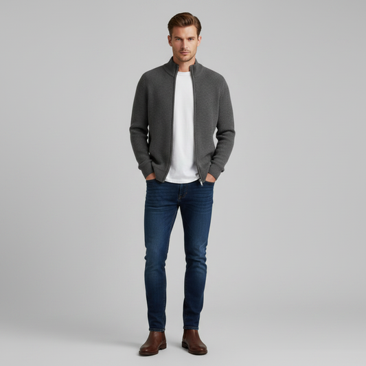 Men's Slim Fit Zip Up Cardigan | Ribbed Knit Sweater