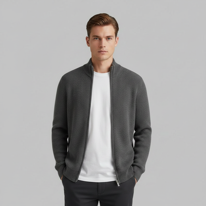 Men's Slim Fit Zip Up Cardigan | Ribbed Knit Sweater