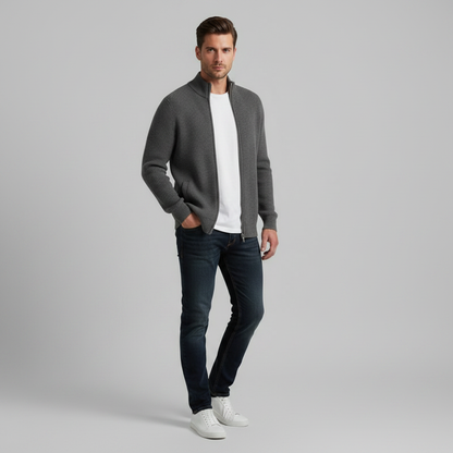 Men's Slim Fit Zip Up Cardigan | Ribbed Knit Sweater