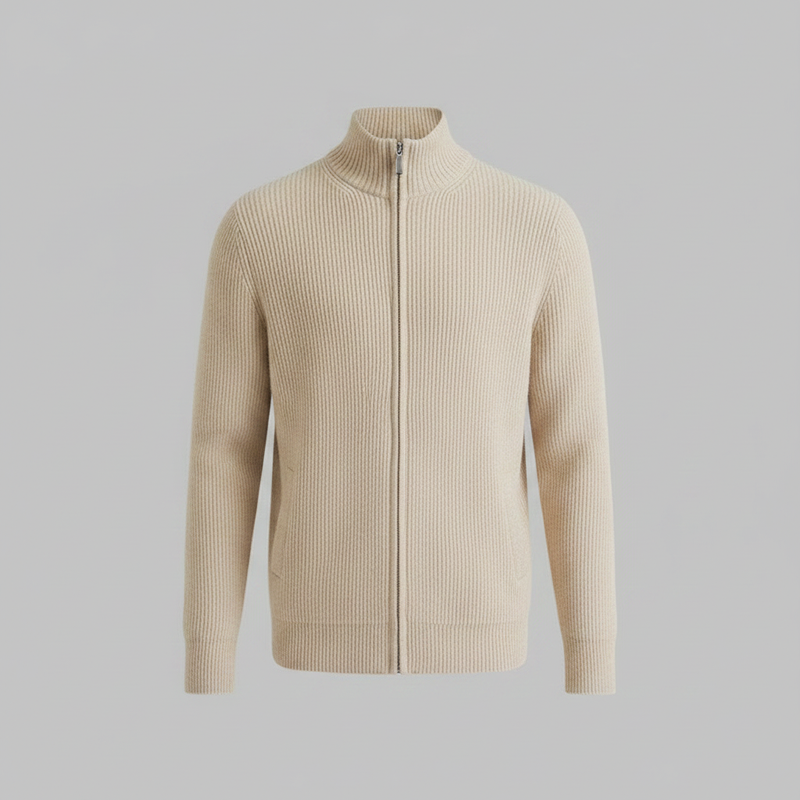 Men's Slim Fit Zip Up Cardigan | Ribbed Knit Sweater