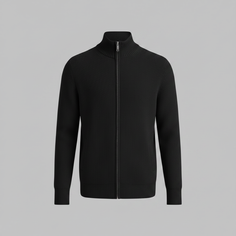 Men's Slim Fit Zip Up Cardigan | Ribbed Knit Sweater