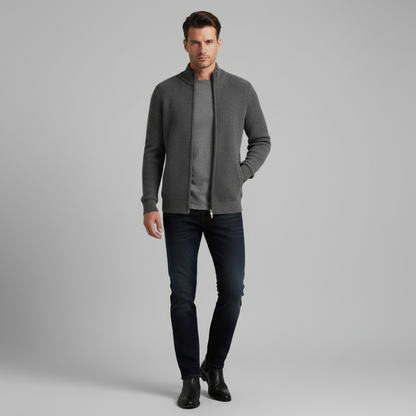 Men's Slim Fit Zip Up Cardigan | Ribbed Knit Sweater